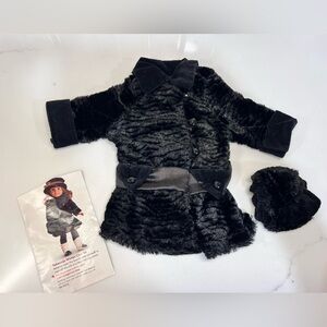 American Girl Doll 2009 Rebecca Classic Black Fuzzy Winter Coat Muff Set